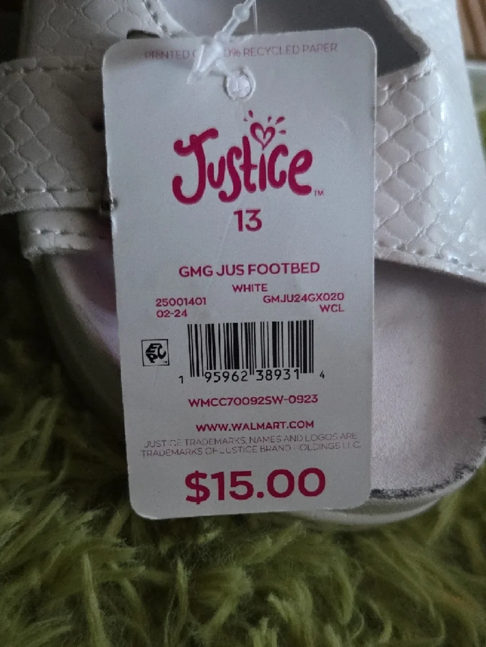 Justice White Girls' Double‎ Buckle Slide Sandals with Silver Hardware